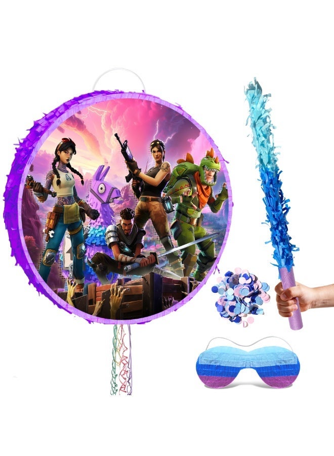 ILovhaprty Fortnite Round Pinata, Fortnite Party Pinata Bundle - Large Gaming Pinata, Battle Royale Party Game Decorations Party Stick etc Fortnite Pinata Birthday Party Decoration Supplies - Image 1